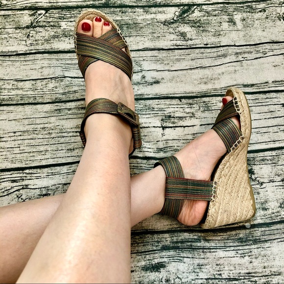 VINCE⚡️Espadrilles RainbowStriped Leather Wedges_7 - Picture 1 of 11